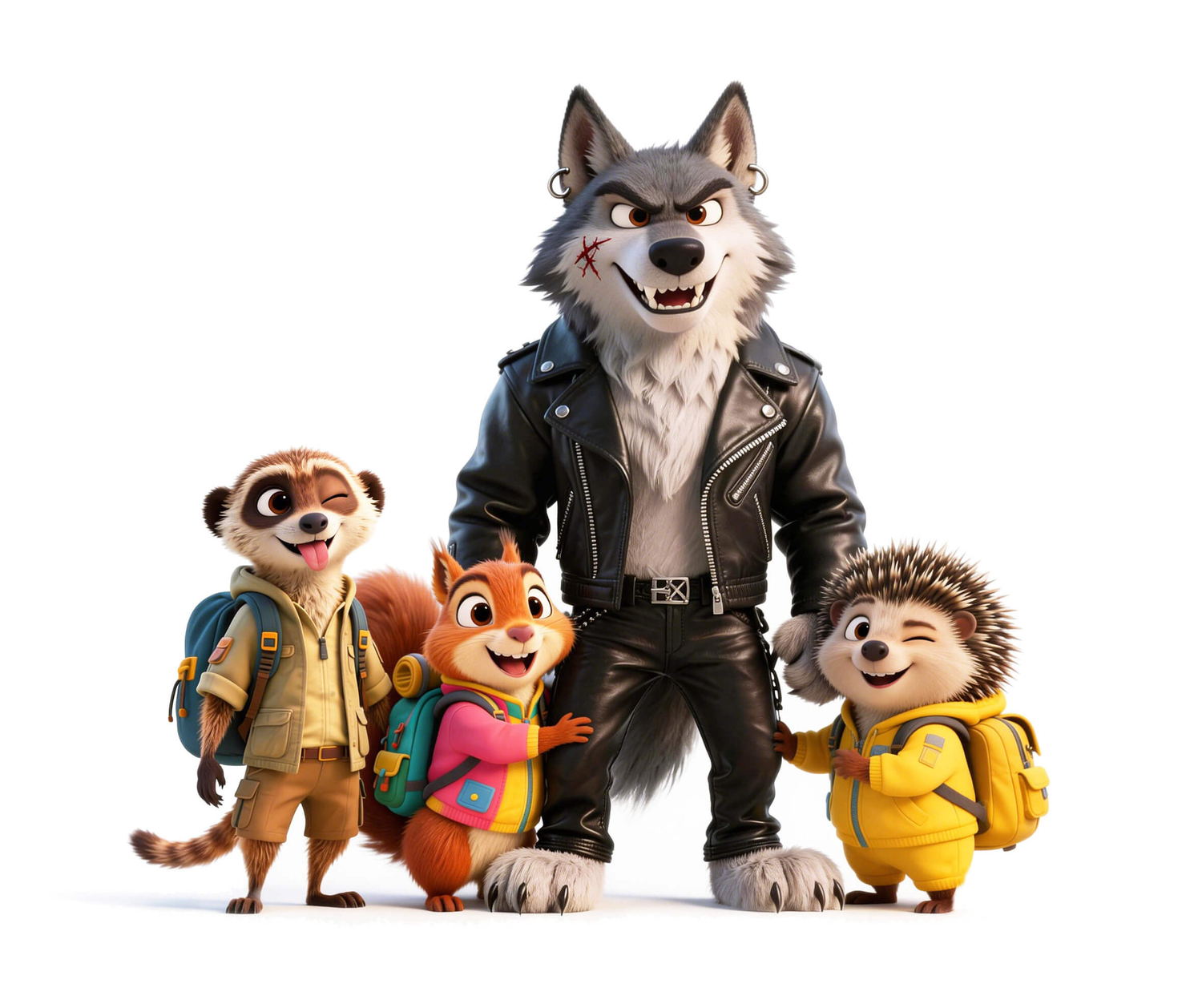 Four Zoobo companions: Eddie the meerkat, Mita the squirrel, Kovar the wolf and Babu the hedgehog